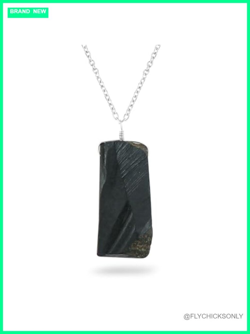 Raw Black Onyx Pendant Necklace Silver Plated Brass Adjustable Chain